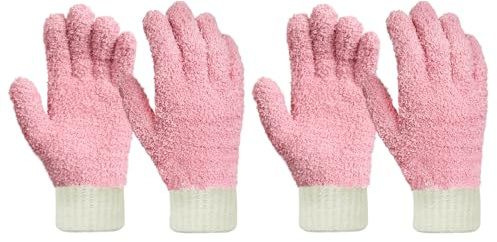 MIG4U Microfiber Dusting Gloves House Cleaning Glove for Blinds, Windows, Shutters, Furniture, and Car, Reusable Lint-Free Pink 2 Pairs S/M
