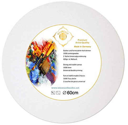 Keilrahmen Leinwand rund 60cm aus Fichtenholz bespannt mit 400 g/m² Leinen Gewebe grundiert - Made in Germany