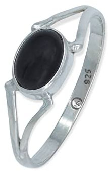 mantraroma Silber Ring Damen 925 Onyx Edelstein schwarz schlicht modern