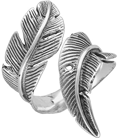 pakilia Damen-Ring Plumas aus 925 Sterling Silber nickelfrei Handarbeit fair-trade Mexiko größenverstellbar Ringgröße 7-9 Federn
