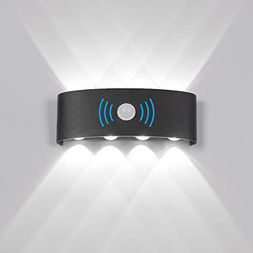 Elitlife 8W Wandleuchte Wandleuchte mit Bewegungsmelder, LED Wandleuchte Wasserdichte Außenwandleuchten Innen/Aussen Wandlampe Aluminium Wandleuchte(Kaltesweiß,Schwarz)