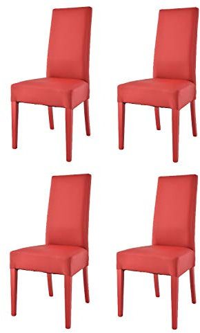 t m c s Tommychairs - 4er Set Moderne Stühle Luisa für Küche und Esszimmer, robuste Struktur aus lackiertem Buchenholz Farbe Rot, Gepolstert und mit Kunstleder in der Farbe Rot bezogen