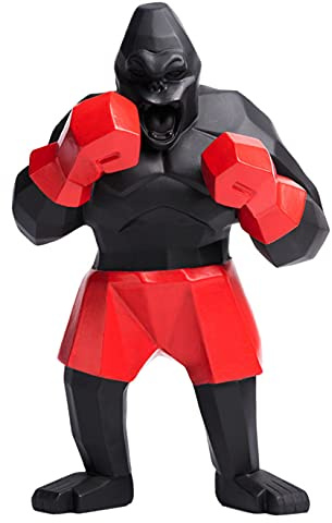 Atemberaubende Skulptur Boxender King Kong, 25,4 cm, Orang-Utan-Statue, Gorilla-Tier, Wohnzimmer-Dekoration, geometrische moderne Sport-Affen-Figur, Geburtstags-Kunst, Handwerk, Geschenk (schwarz)