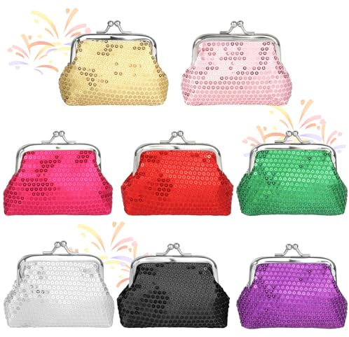Haisheng 8PCS Petit Porte Monnaie Femme Porte Monnaie avec Fermoir Porte-Monnaie à Paillettes Portefeuille Fermoir Clic Clac pour Femmes Filles