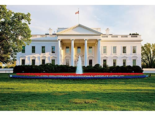 YongFoto Toile de fond pour maison blanche Washington DC 3 x 2,4 m - Palais présidentiel - Capitale - Drapeau de l'Amérique - Bâtiment de pelouse - Fontaine de parterre - Pour photographie d'enfants