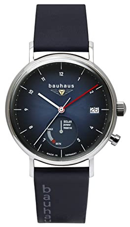 Bauhaus Herrenuhr Solar mit Powerreserve und Lederband Datum Blau 2112-3
