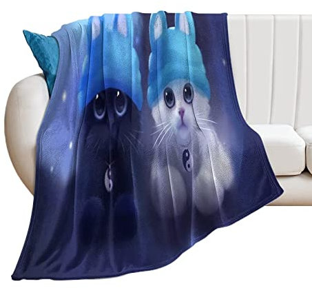 YTLIUYUANDE Fleecedecke mit Katzenmotiv, Katze im Hut, Decken und Überwürfe bieten weiche und Bequeme Decken für Erwachsene und Kinder, 150 x 200 cm (60 x 80 Zoll)