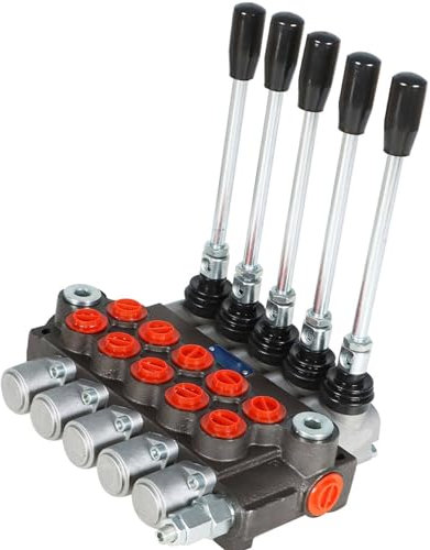 TJHSM Hydraulic Control Valve, 5 Spool 13 GPM 3600 PSI, Cast Iron, Double Acting, Gray