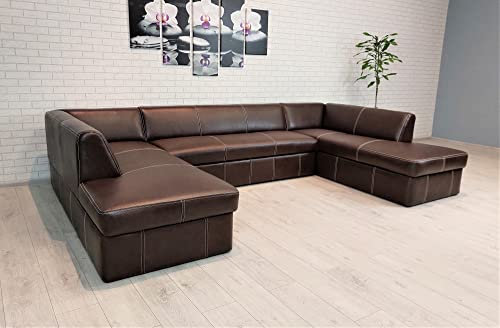 Quattro Meble Ecksofa U-Form 200x333x200 Sofa Couch mit Schlaffunktion und 2 Bettkasten Echt Leder Antique Eck Ledersofa große Farbauswahl, ANTU330, 200x330x200