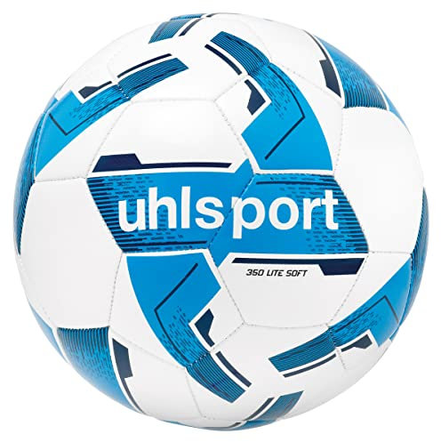 uhlsport LITE Soft 350, Junior Trainingsball, Fußball, für Kinder von 10 bis 12, Größe 5, weiß/Cyan/Marine