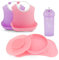 Twistshake Messy Free Mealtime Kit de Vajilla, 5 st - 1x Mantel Individual Placa, 1x Plato, 2X Baberos, 1x Vaso con Pajita, 6+ Meses, Chica