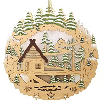 ELLUG 3D Beidseitiger Schwibbogen Lichterbogen Holzschnitt Winterdorf aus Holz zum Aufhängen mit Licht 20 * 3,5 * 20cm batteriebetrieben mit On-Off Schalter, Timer Funktion (6h On/18h Off)
