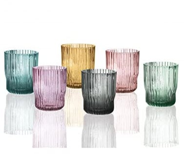 BRANDANI - Plisse Set 6 Pezzi Bicchiere Vetro Colorati Assortiti 250 ml 51067
