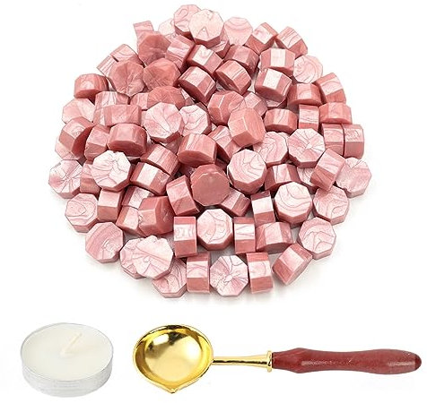 LICQIC Lot de 100 Perles de Cire à Cacheter Octogonales avec 1 Bougies Chauffe-plat et 1 Cuillère à Fondre, vernis à Cacheter pour Sceau de Cire