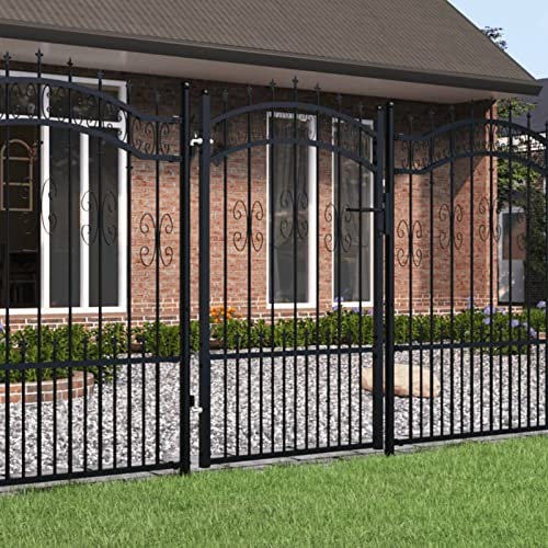 ZEYUAN Fence Gate with Spear T O P Black 103x200 cm Powder-coated Steel,Garden Gates High galvanised wrought iron metal swing gate
