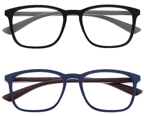 OPULIZE Max Lesebrille 2er Pack - Klassische große rechteckige Fassung - Brillen in mattem Schwarz und Blau - Herren Damen Unisex - RR78-13 - +3,50