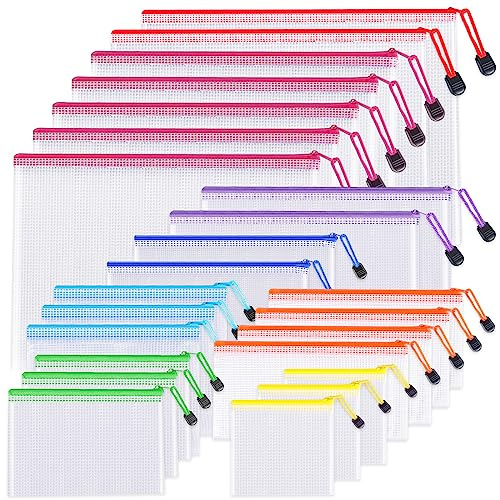 24pcs Mesh Zipper Pouch Bags 8 Sizes Plastic Clear Pouches for Organization