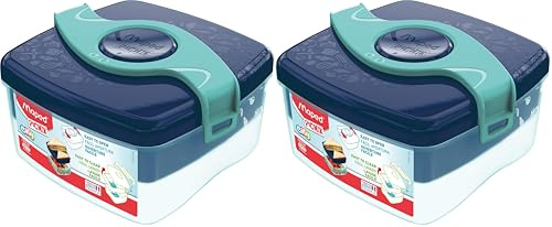 Maped Picnik Origins - Boîte à Déjeuner Repas Enfants Ouverture Facile - 2 Compartiments dont 1 Amovible - en Plastique Sans BPA ni Phtalates - Bleu Vert - 1,4L (Lot de 2)