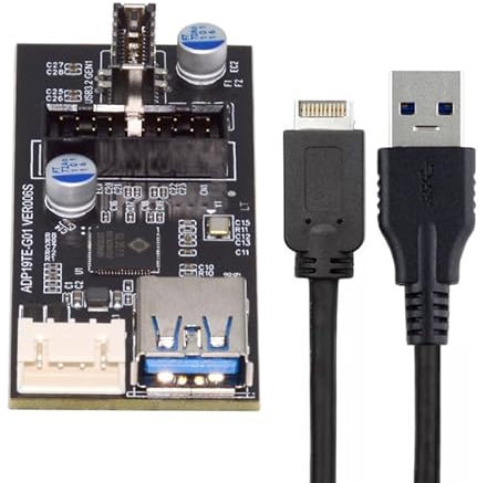 CY Card Type-E or 19/20Pin Header to USB 3.0 20Pin & Type-E Dual Ports Female PCBA Type Adapter Splitter HUB 5Gbps