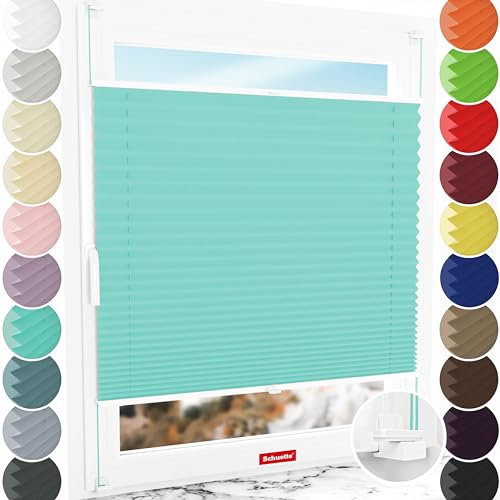 Schuette® Plissee ohne Bohren ● Thermo Kollektion: Tide Tune (Türkis) ● 70x100cm (Breite x Höhe) ● Suprafix Faltrollo X Klemmfix Rollo ● Blitzschnelle Montage inkl. Video