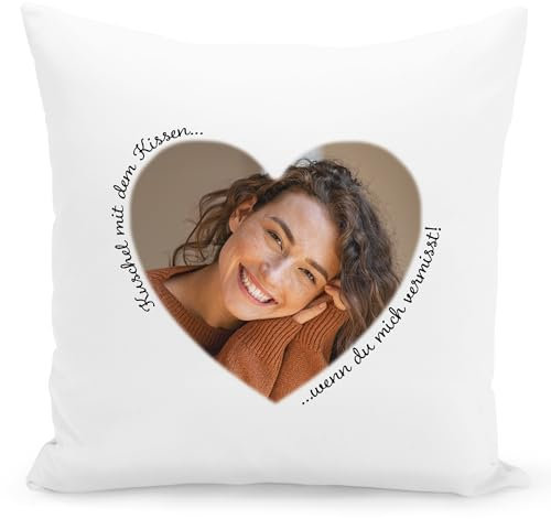 Fernbeziehung Kissen mit Foto Bedrucken Lassen Umarmungskissen personalisiert Partner Geschenk Liebesgeschenk für Männer Frauen Dekokissen mit Spruch Zierkissen 40x40 cm inkl. Füllung und Bezug