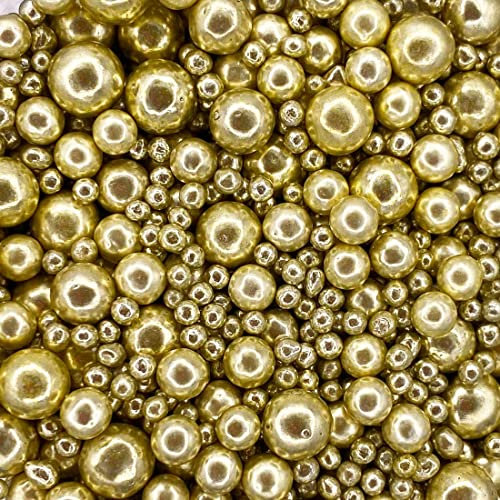 Scrumptious - Pearls Mix - 30g High Shine Metallic Gold Sprinkles - Edible Shimmer Ball Gold Cake Decorations - Perfect Cake Sprinkles for Weddings, Christenings & Parties