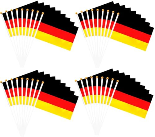 50 pièces Drapeau Allemand Agité à la Main Mât de Plastique Allemagne Pour Compétition Internationale Soutien Germania Fête d'Anniversaire Décoration de Mariage Décoration d'Ecole Jardin Mini