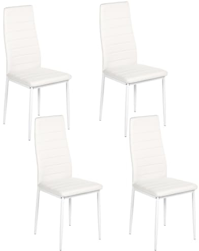 GOKHOMX Sillas de Comedor Modernas Pack 4, Sillas de Cocina con Patas de Metal, Silla de Comedor Blancas Tapizadas de Piel Sintética para Comedores y Cocina y Restaurante (Blanco)