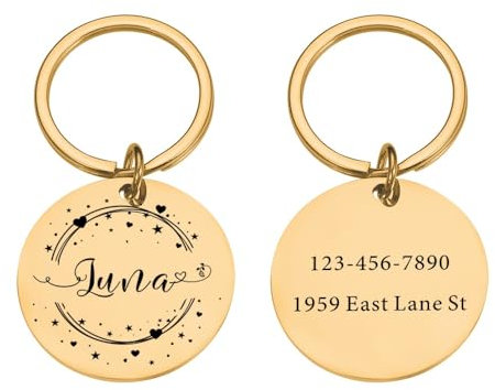Personalisierte Haustier-ID-Tags,Medaille,Individuelles Hundehalsband Mit Namen Und Nummer,Kätzchen,Hunde,Anti-Verlust-Anhänger-Zubehör,Gold,30 X 30 mm