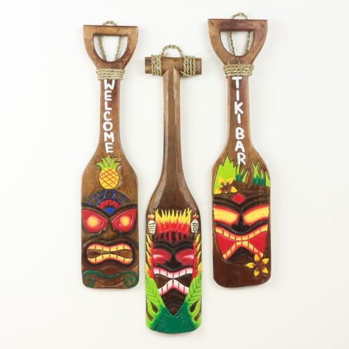 Oriental Galerie 3er Set Wanddeko Paddel Wandbild Deko Holz Exotisch Partykeller Dekopaddel zum aufhängen Tiki Maori 50 cm