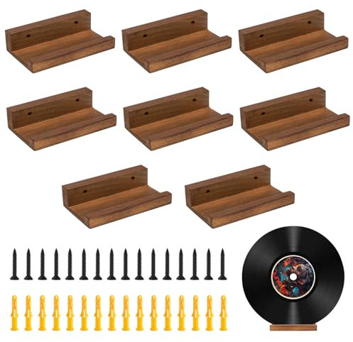 Rebanky 8 Pcs Record Wall Mount Shelf, Vinyl Record Shelf Wall Mount Wood Wedge Floating Shelves, Vinyl Shelf Wall Mount Wood 10 CM, Vinyl Record Holder Display for Lp Cd Book