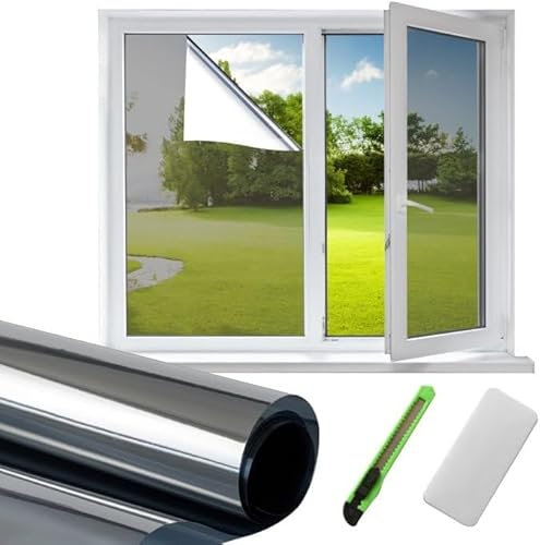 Beswitory One Way Window Film: Reflective Window Tint Film, Heat Window Privacy Film for Glass Windows, UV Mirror Anti Glare Film Clear, Sun Blocker for Home Office Car