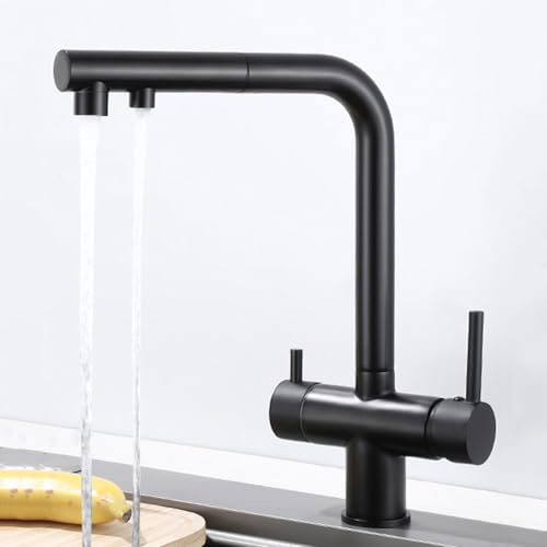 XJTNLB 3 Wege Armatur Küche Ausziehbar Schwarz Wasserhahn Auslauf L Form Einhebelmischer Küche Wasserhahn mit 2 Hebel