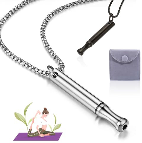 2 Stück Original,Atemkette Rauchentwöhnung,V2 Halskette Rauchfrei Original,Halskette Rauchfrei,Rauchentwöhnung Kette Mit Aufhören Hilfsmittel,Angst Atemhalskette (silber+schwarz)