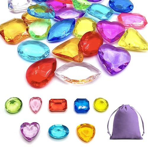 Kisvic Edelsteine für Kinder, 100 Stück Bunte Diamanten, Acryl Edelsteine für Kinder, 8 Verschiedene Designs und Farben, Ideal für Kindergeburtstag