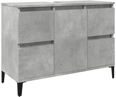 vidaXL Waschbeckenunterschrank, Waschtischunterschrank mit Stauraum, Unterschrank Metallbeine für Badezimmer, Badschrank Badezimmerschrank, Betongrau Holzwerkstoff