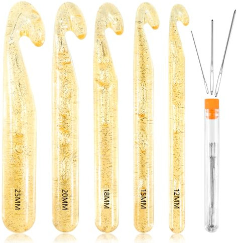 Kristall häkelnadel 5 Stück Große Häkelnadel Set Kunststoff Jumbo Häkelnadeln Größen 12/15 /18/20 /25 mm Länger Häkelnadeln mit Häkeln Kopf für Teppiche Schals