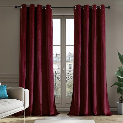 Deconovo 100% Blickdicht Gardinen mit Ösen Samtvorhang für Schlafzimmer Velvet Curtains Vorhang Thermogardine Thermovorhang Vorhänge Wohnzimmer Samtvorhänge, 175x140cm(HöhexBreite), Fuchsie, 2er Set