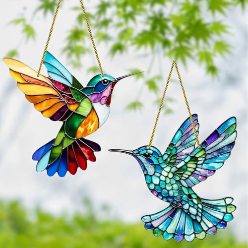 SPHERETRON Kolibri-sonnenfänger Sonnenfänger Fenster 2 Stück Fensterdeko Sonnenfänger Basteln Suncatcher Fensterdeko Hängend Acryl Kolibrianhänger Deko Für Ummauerte Gärten und Schlafzimmer