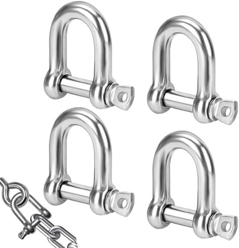 SGERUFZ 4 Pezzi Anello a D in Acciaio Inossidabile 304, Grilli con Anello a D, Grilli di Blocco, Forma Corta Diritta per Attrezzatura Nautica, Cavo d'Acciaio, Corda (M5)