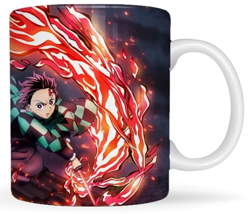 ZOXXIE Demon Slayer Tasse à café imprimée Anime Blanc Céramique Tasse à lait Anime Imprimé Anime 330 ml pour offrir et offrir (rouge)