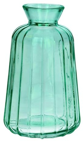 INNA-GLAS Flaschenvase Tatiana mit Rillen, türkis-klar, 11cm, Ø6,5cm | Deko Glas Flasche