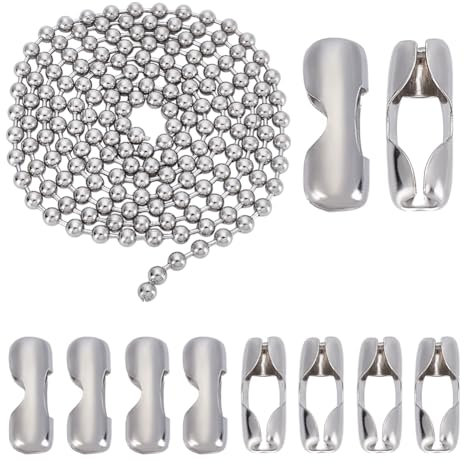 AHANDMAKER 2.19 Yards 8mm Edelstahl Kugelketten Mit 10 passenden Verbindern Halsketten Mit Kugelperlen Aus Edelstahl In Farbe Für Die Schmuckherstellung DIY Handwerk