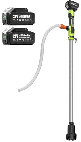 TaskStar Bomba de agua inalámbrica, Batería 2×4000mAh 21V, 2725 L/h Caudal, 10m Altura, Bomba portátil para Piscina/Jardín/Estanque/Autocaravana/Barco/Sótano/Barriles