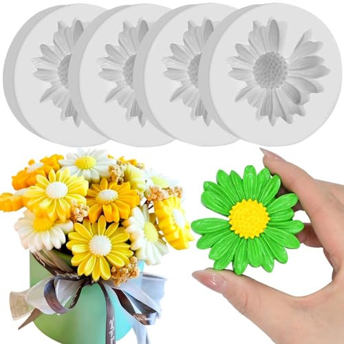 4 Pièces Moule en Silicone Fleur Marguerite, 3D moule silicone fleur, 3d moule bougie, Savon moule en silicone, Moule Bougie, Gâteaux, Bonbons, Pâtisserie, Dessert DIY décoratif, DIY Artisanat