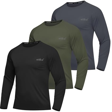 Men's Long-Sleeved T-Shirt UV Shirt Sun Protection Shirts Breathable Quick Drying Functional Shirt Men's Long Sleeve Gym Running Tops, Pack of 3: Black+Dark Grey+Army Green, S