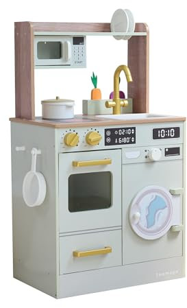 Teamson Kids Holz Spielküche für Kinder Little Chef Küche mit Mini-Garten Waschmaschine & Zubehör kompakte Spielküche mit Stauraum Grün