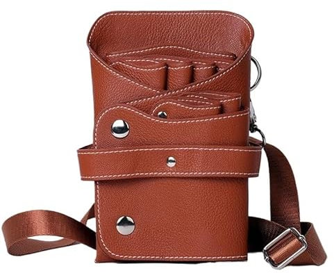 ZSREYFNB Friseurtasche Werkzeugtasche 6 Taschen PU-Leder-Haarscherentasche mit großem Platz for Salon-Friseur-Haarkamm-Scherenbeutel-Halter-Etui mit Gürtel-Friseurwerkzeug Friseurtasche(Brown)