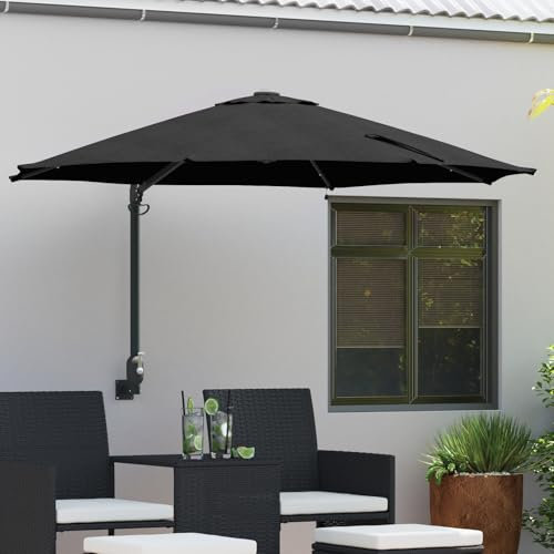 Brokky 42003249 Wall-mounted Garden Parasol with LEDs Black 248 cm Parasol-Parasol Umbrella for Outdoor,Garden,Patio-Sun Shade Canopy,UV Protection