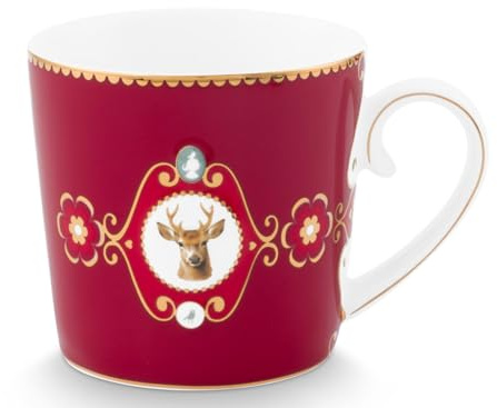 Pip Studio Love Birds Medaillon Hirsch Tasse dunkelrot 0,19l
